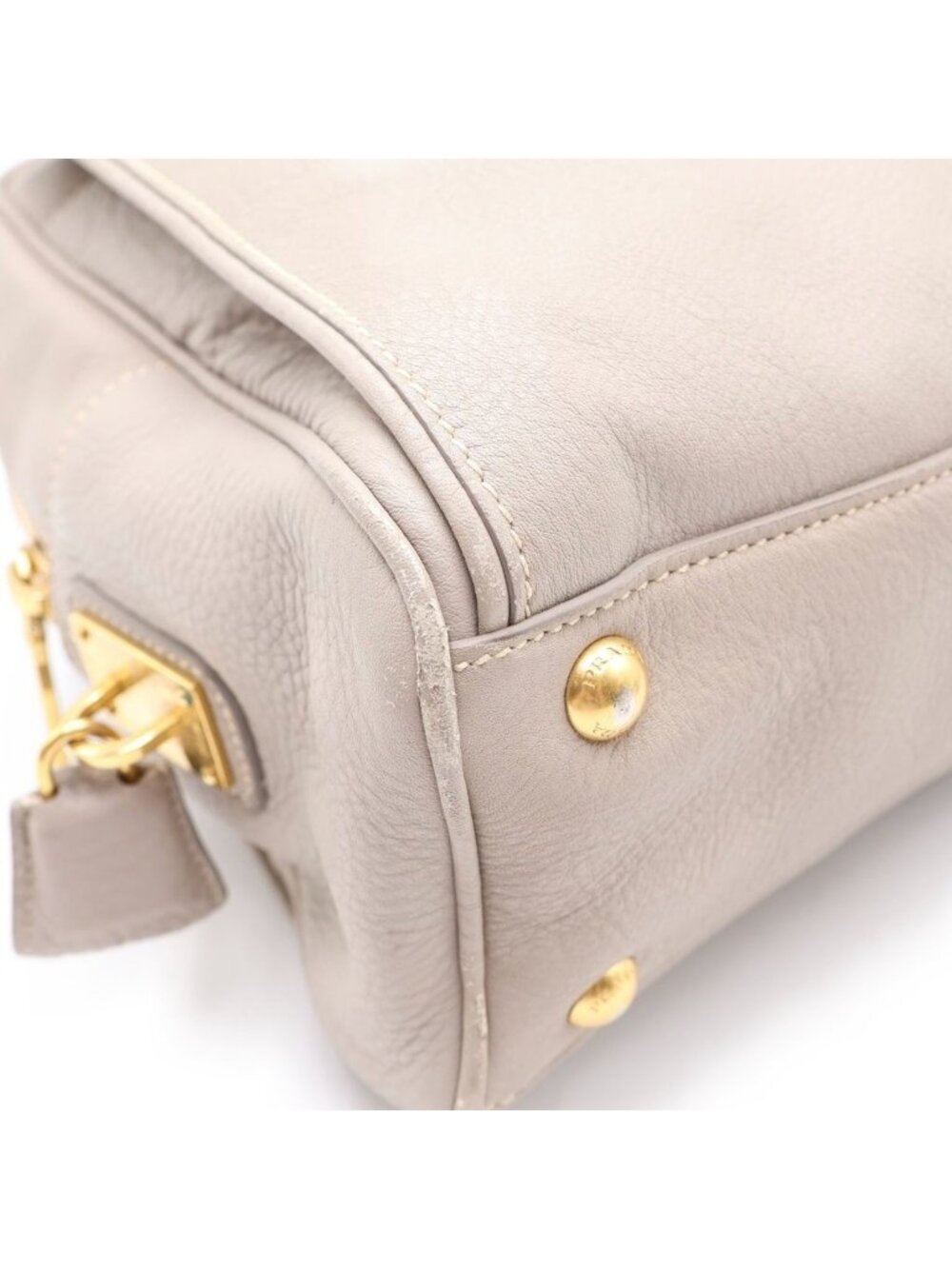 Prada Vitello Daino Handbag Gray Leather Key 2 Cadena Black - Picture 6 of 8